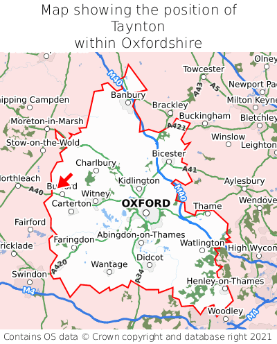 Map showing location of Taynton within Oxfordshire