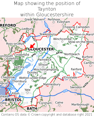Map showing location of Taynton within Gloucestershire
