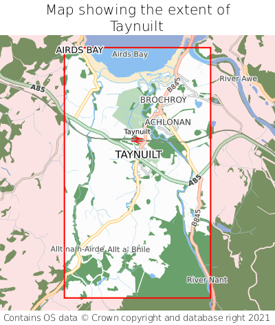Map showing extent of Taynuilt as bounding box