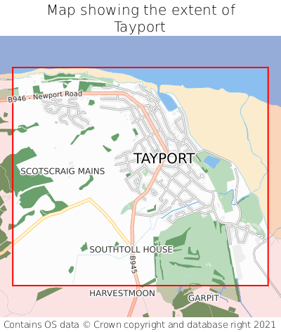Map showing extent of Tayport as bounding box