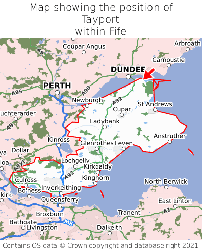 Map showing location of Tayport within Fife