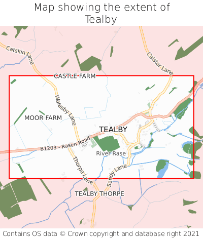 Map showing extent of Tealby as bounding box