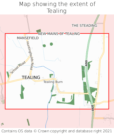 Map showing extent of Tealing as bounding box