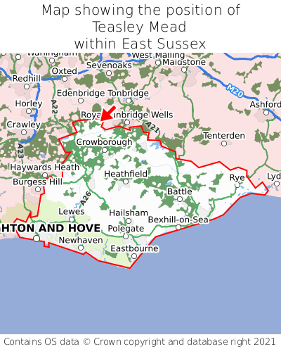 Map showing location of Teasley Mead within East Sussex