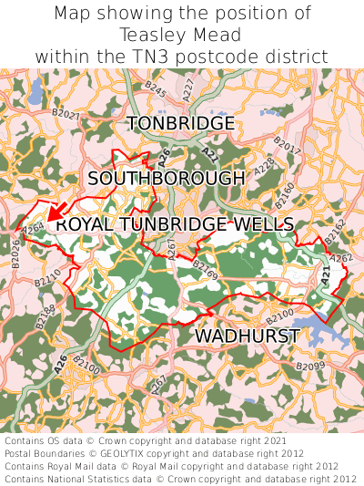 Map showing location of Teasley Mead within TN3