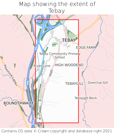Map showing extent of Tebay as bounding box