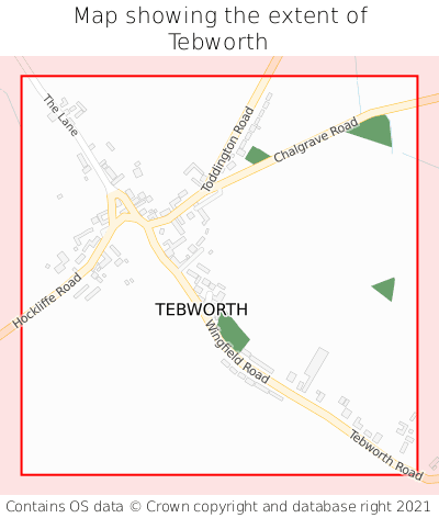 Map showing extent of Tebworth as bounding box