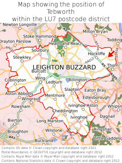 Map showing location of Tebworth within LU7