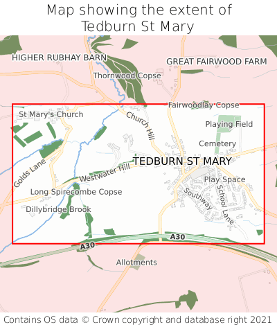 Map showing extent of Tedburn St Mary as bounding box