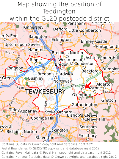 Map showing location of Teddington within GL20