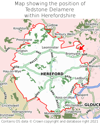 Map showing location of Tedstone Delamere within Herefordshire