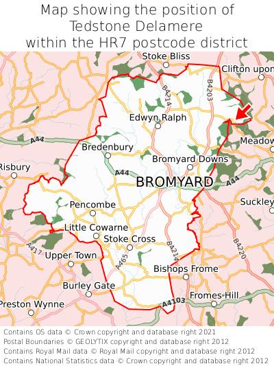 Map showing location of Tedstone Delamere within HR7