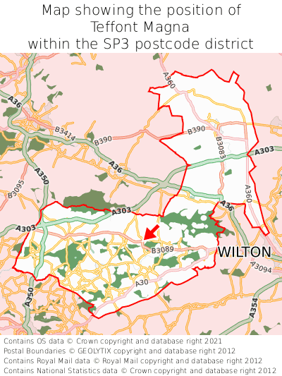 Map showing location of Teffont Magna within SP3