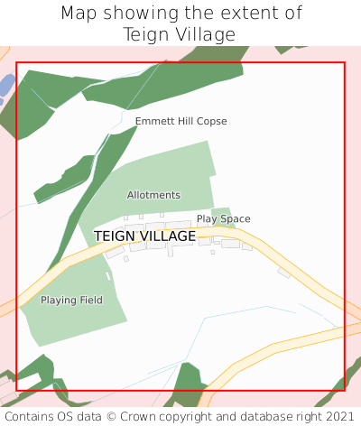 Map showing extent of Teign Village as bounding box