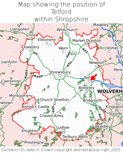 Map showing location of Telford within Shropshire