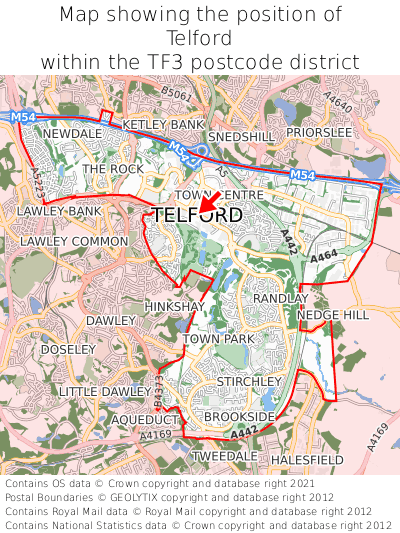 Map showing location of Telford within TF3
