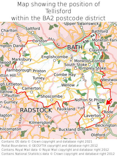 Map showing location of Tellisford within BA2
