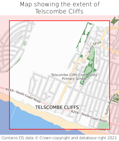 Map showing extent of Telscombe Cliffs as bounding box