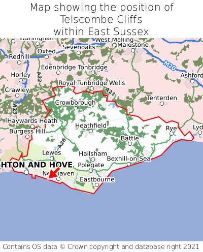 Map showing location of Telscombe Cliffs within East Sussex