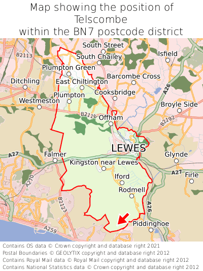 Map showing location of Telscombe within BN7