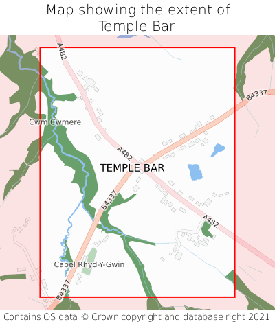 Map showing extent of Temple Bar as bounding box