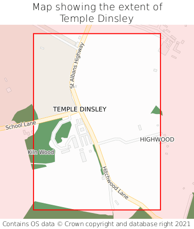 Map showing extent of Temple Dinsley as bounding box