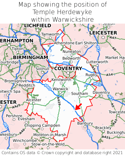 Map showing location of Temple Herdewyke within Warwickshire