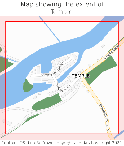 Map showing extent of Temple as bounding box