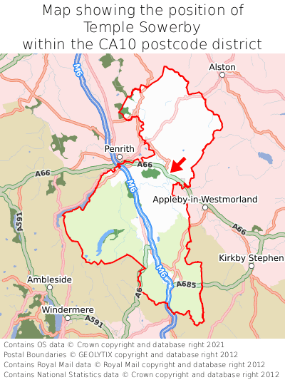 Map showing location of Temple Sowerby within CA10