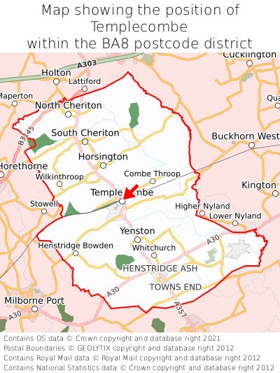 Map showing location of Templecombe within BA8