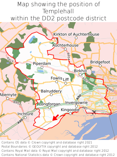 Map showing location of Templehall within DD2