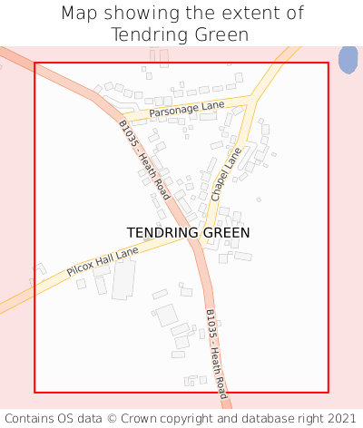 Map showing extent of Tendring Green as bounding box