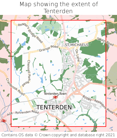Map showing extent of Tenterden as bounding box