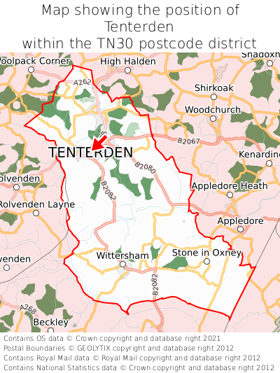 Map showing location of Tenterden within TN30