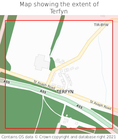 Map showing extent of Terfyn as bounding box