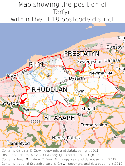 Map showing location of Terfyn within LL18