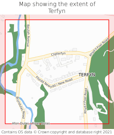 Map showing extent of Terfyn as bounding box