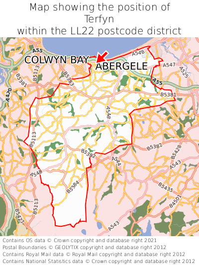 Map showing location of Terfyn within LL22