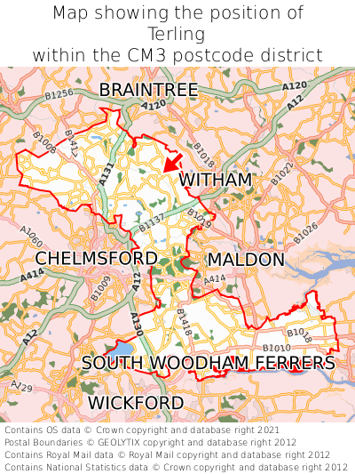 Map showing location of Terling within CM3