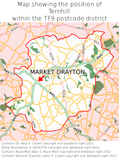 Map showing location of Ternhill within TF9