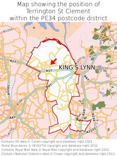 Map showing location of Terrington St Clement within PE34