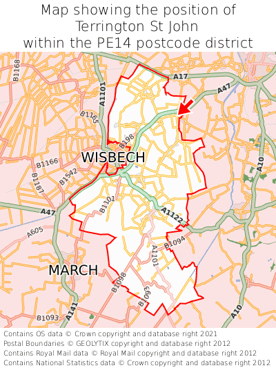 Map showing location of Terrington St John within PE14