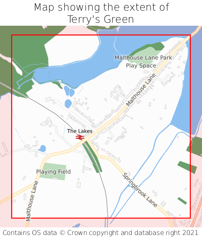 Map showing extent of Terry's Green as bounding box