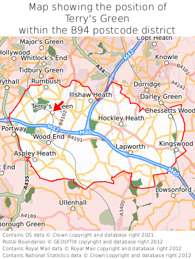 Map showing location of Terry's Green within B94