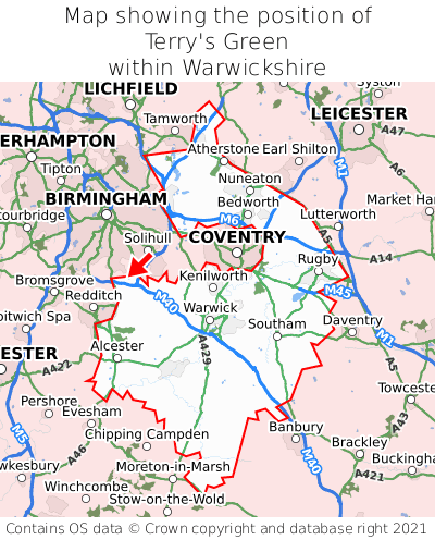 Map showing location of Terry's Green within Warwickshire