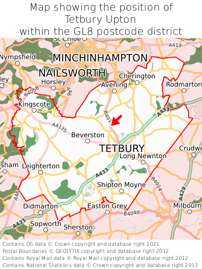 Map showing location of Tetbury Upton within GL8