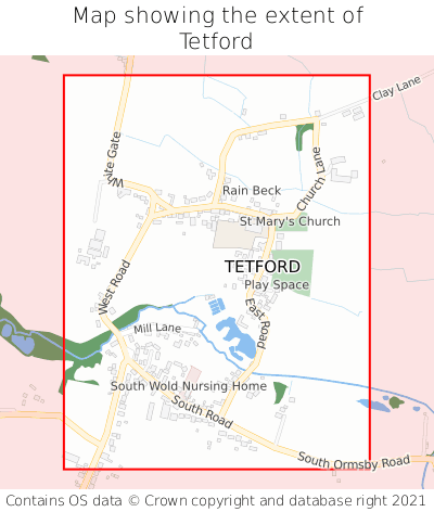 Map showing extent of Tetford as bounding box
