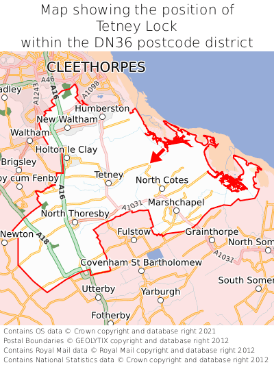 Map showing location of Tetney Lock within DN36