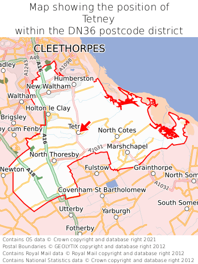 Map showing location of Tetney within DN36