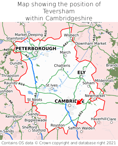 Map showing location of Teversham within Cambridgeshire